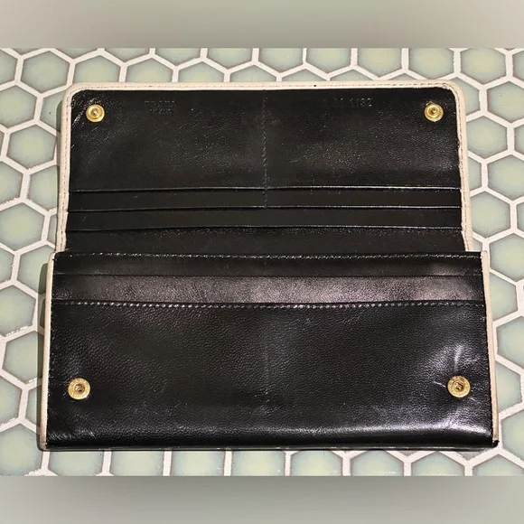 Prada Black Leather Trifold Continental Wallet with White Lip Appliques - Picture 3 of 6